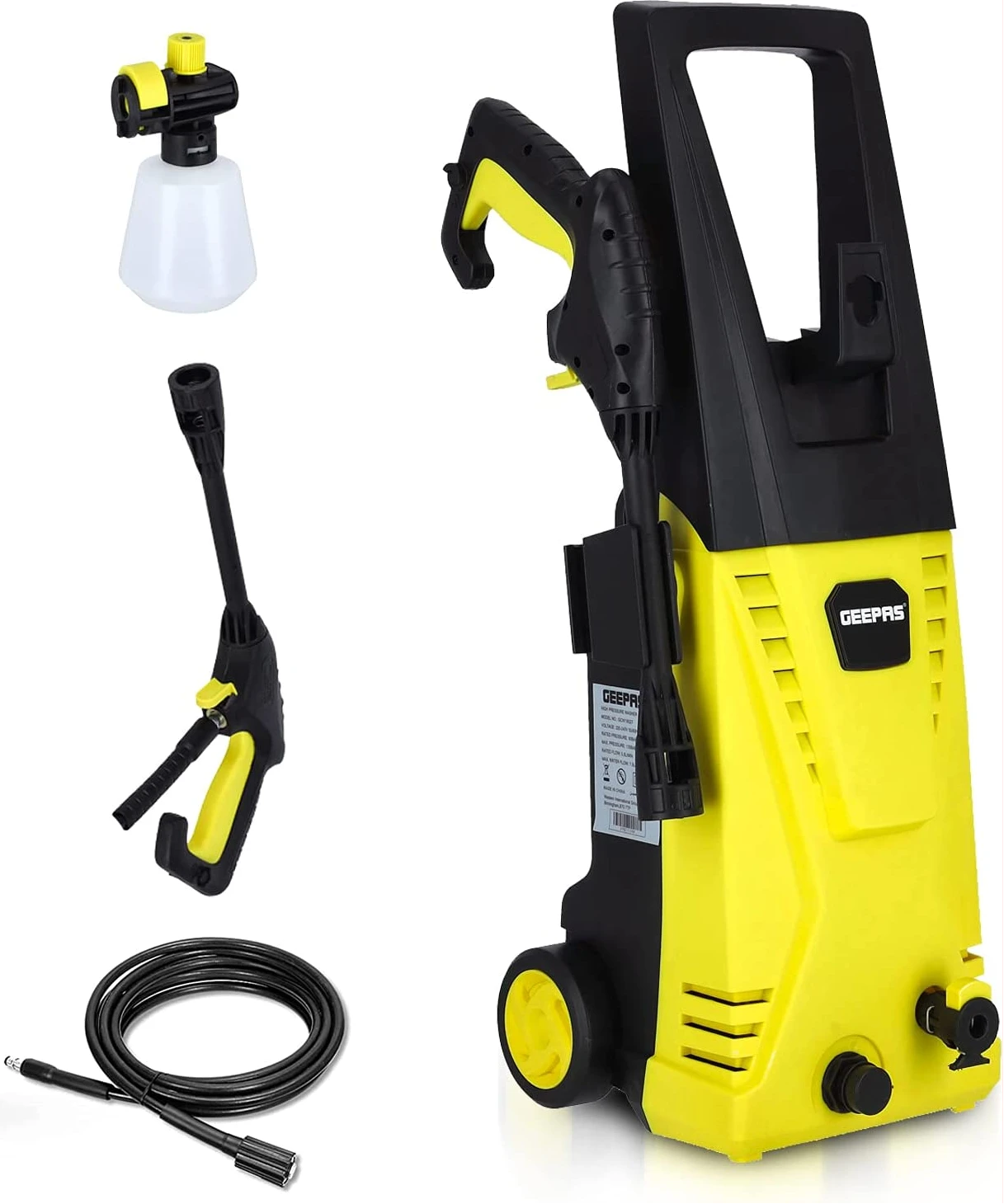Geepas Pressure Car Washer GCW19027 - Electric Washer with Spray Gun, Hose with High/Low Pressure Nozzle, Soap Bottle
