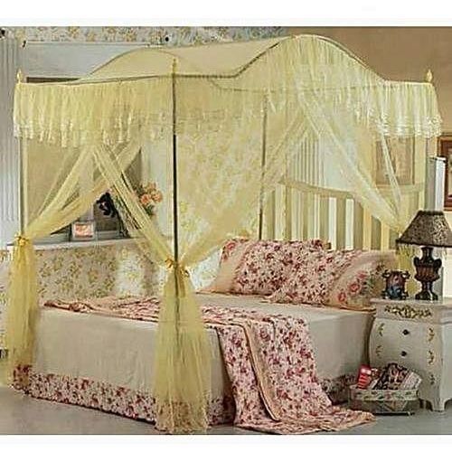 Luxurious Curved Mosquito Net With Poles - White - Top Design May Vary -