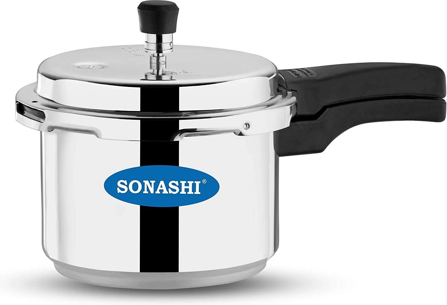 SONASHI 7.5L Pressure Cooker SPC-275 – Heavy-Base Aluminium Pressure Cooker with Whistling Weight Valve, Extra Strong Lugs, Mirror Polish