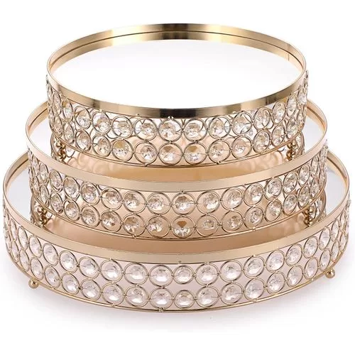 Set of 3 Crystal Wedding Cake Stands, 10/12/14 Inch Gold Round Rise Cake Display Stand, Metal Cupcake Stand Dessert Cookies Fruit Serving Tray for Birthday Baking Party Baby Showers Anniversary -Multi