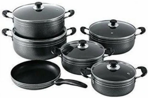Tornado 11 Piece Non-stick Saucepans Cookware Dishes Pots- Black.
