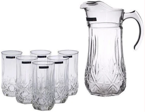 Luminarc 6 Pieces Of Juice Glasses And 1Piece Jug Water Set Cups-Colorless