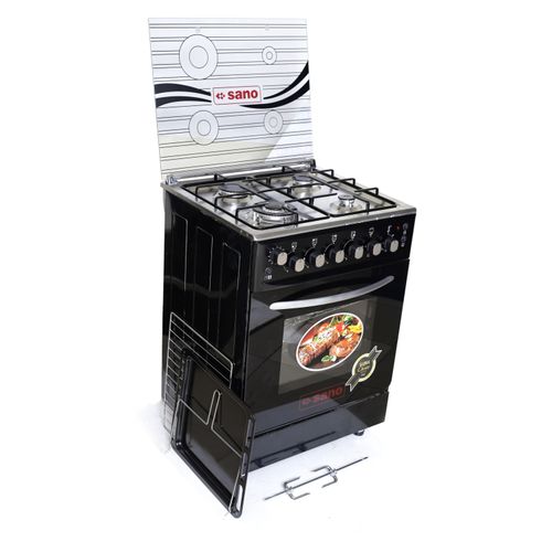 Sano 60X60 Full Gas Cooker With Electric Oven & Grill, Rotisserie, Auto Ignition, Oven Lamp, Timer - Black