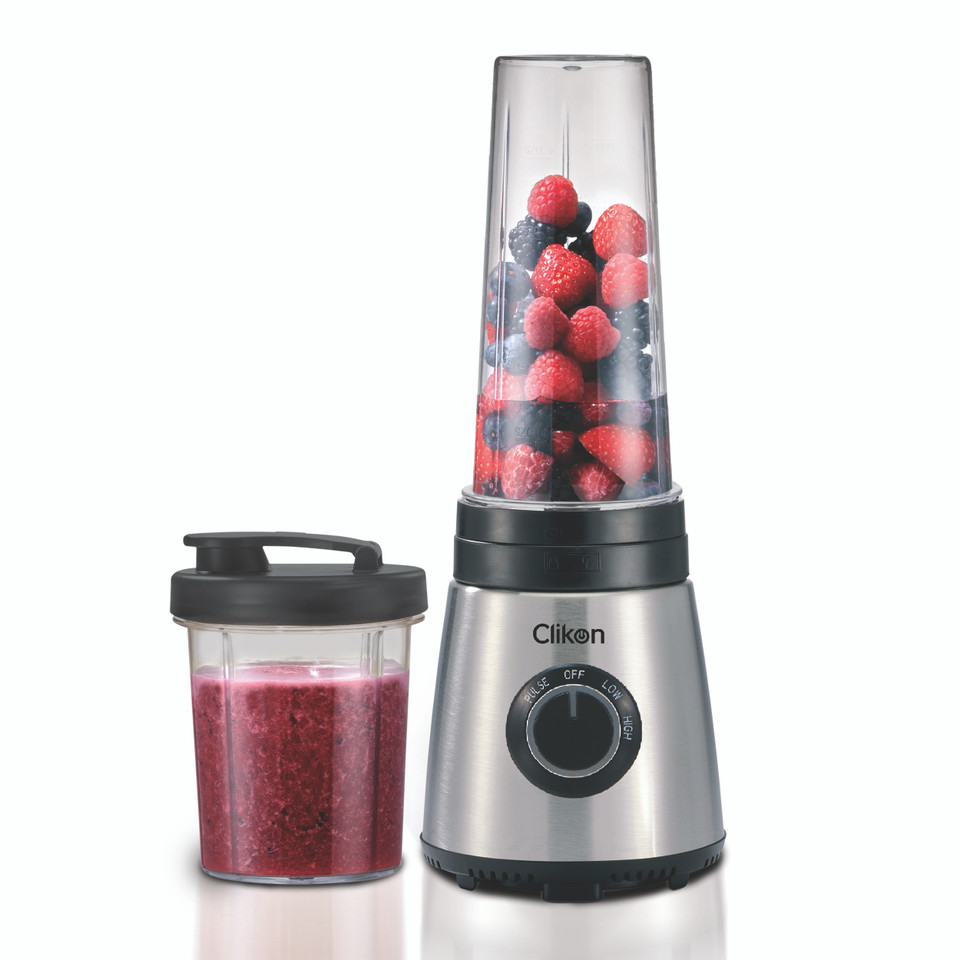 Clikon Smoothie Maker with 600ml and 300ml Bottles, Powerful Copper Motor, 2 Years Warranty, Silver and Black, 250 Watts (CK2649)