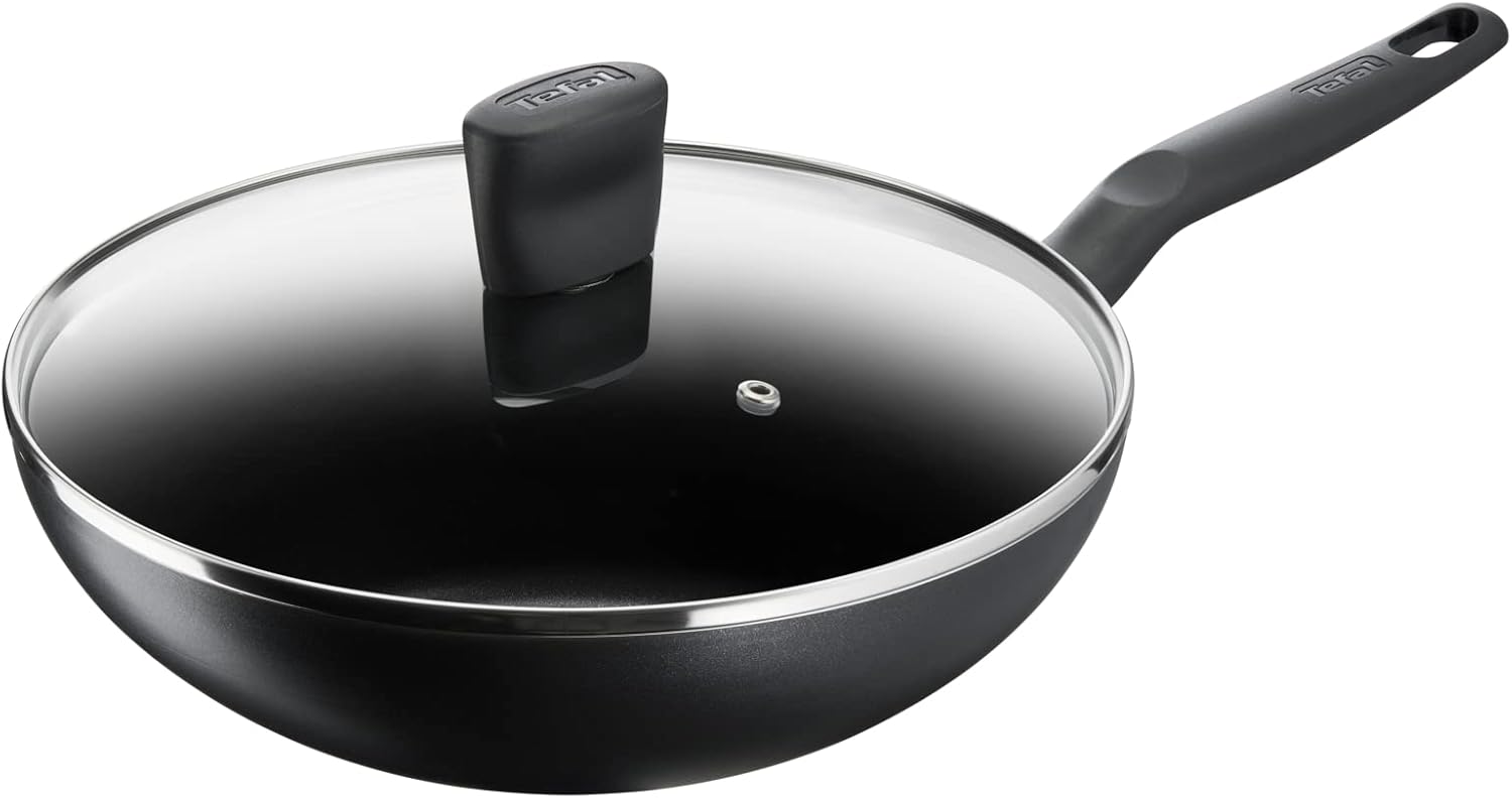 TEFAL 28CM + Lid Super Cook Wok pan, G6 Frypan, Non Stick Cookware, Thermo-Signal, Black, Aluminium, 2 Years Warranty-B4591684