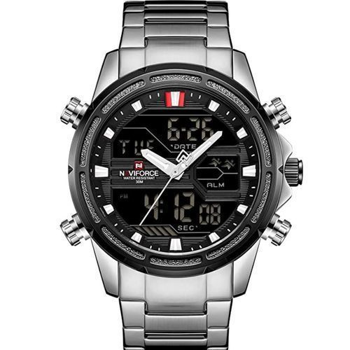 Naviforce Stainless Steel Analog And Digital Water Proof Men's Watch - Silver