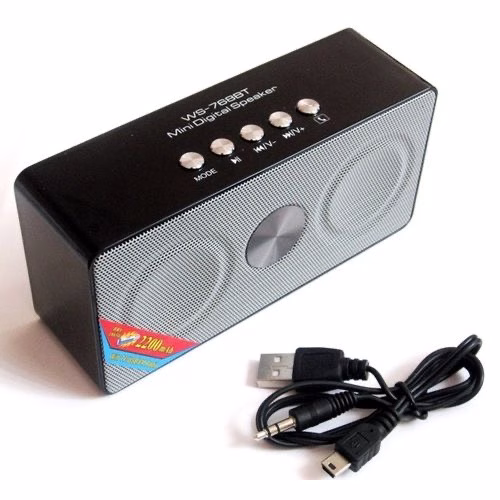 Wster Ws Mini Speaker, With FM Radio, Micro SD, USB - Black,Grey