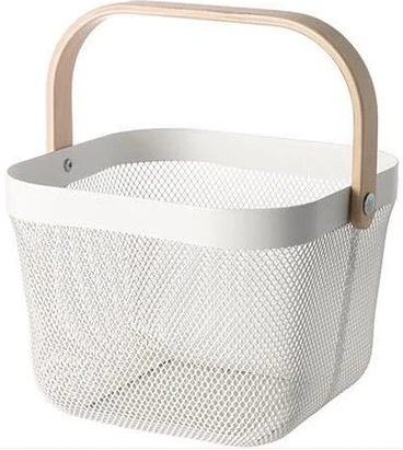 Square Metal Mesh Fruit Shopping Wooden Handle Storage Basket - Multi-colour