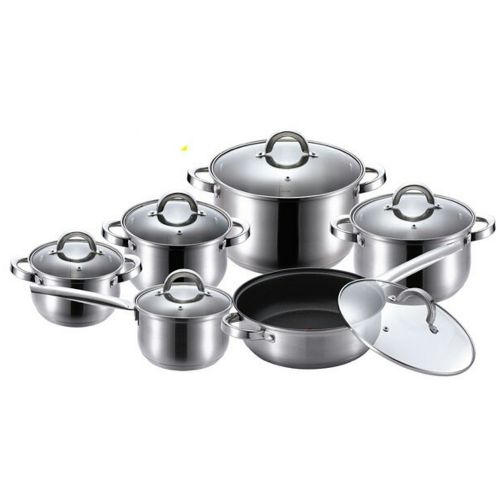 12 Piece Of Stainless Steel Cookware Pots And Frying pan Saucepans, Silver