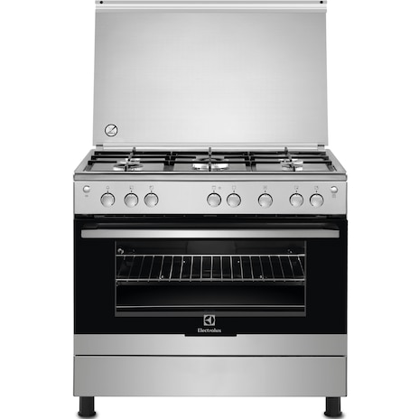 Electrolux 90x60cm Freestanding Cooker, Full Gas Cooking Range with 5 Burners, Gas Oven & Grill, Oven Fan, Thermostat, Rotasserie, Cast iron pan support, European Quality Oven with One Hand Automatic 