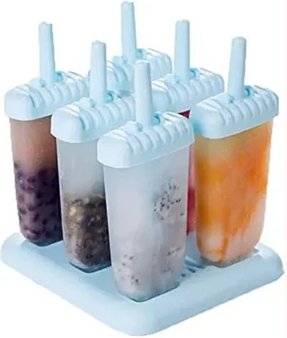 6 Ice Pop Makers, Popsicle Frozen Candy Lolly Ice Cream Moulds Tray- Blue