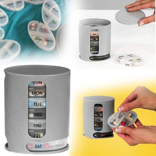 7 Day Tablet Pill Pro Medicine Organizer Storage Box Dispenser, Grey