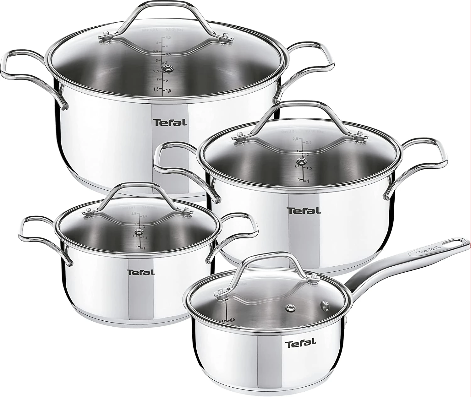 Tefal Intuition 8pc Stainless Steel Cooking Set A702S885, Induction Compatible Cookware