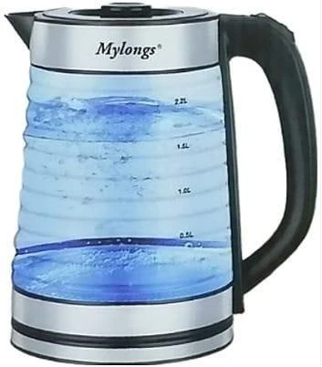 Mylongs Electric 2.2L BPA Free Glass Kettle Cordless 360° Base, Stylish Blue LED Interior, Handy Auto Shut-Off Function – Quickly Boil Water For Tea & More, Stainless Steel
