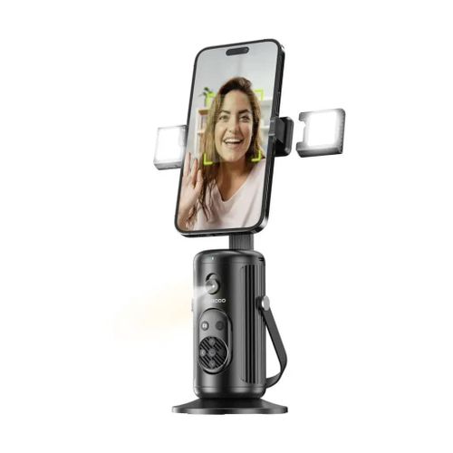 Porodo Face Tracking Smart Mount PD-HSM13 – 360° Auto Rotation, Gesture Control, Wireless Shutter, Detachable Fill Light, 1800mAh Battery, Type-C Charging with Detachable Fill Light and Gesture Contro