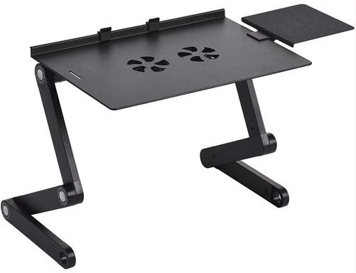 Universal Foldable Laptop Table Stand Adjustable With Mouse Pad Cooling Fan - Black
