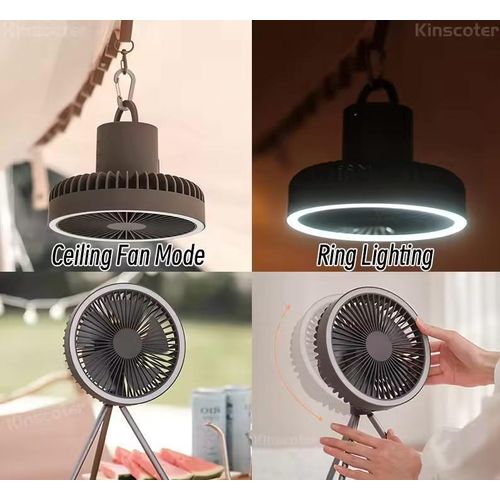 Camping Fan with LED Light, 10000Mah Rechargeable Wireless Ceiling Fans Portable Tripod Fan for Outdoor Picnic, Barbecue, Fishing, Travel