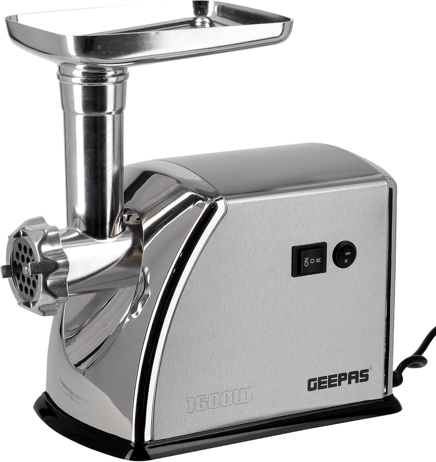 Geepas Meat Grinder, GMG1909 1600W, 1kg/Min, Electric Aluminum Gearbox - 3 Metal Stainless Steel Cutting Plates, Accessories, Metal Gears, Stainless Steel Blade