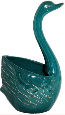 Ceramic Swan Fork, Spoon Cutlery Stand Holder - Green