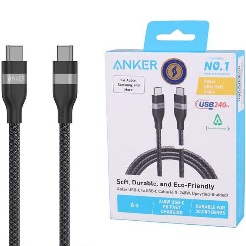 Anker USB C to USB C Cable (6FT),240W Type-C Fast Charging Cord for iPhone 16/15 Series,MacBook Pro 2020,iPad Air 4 and More