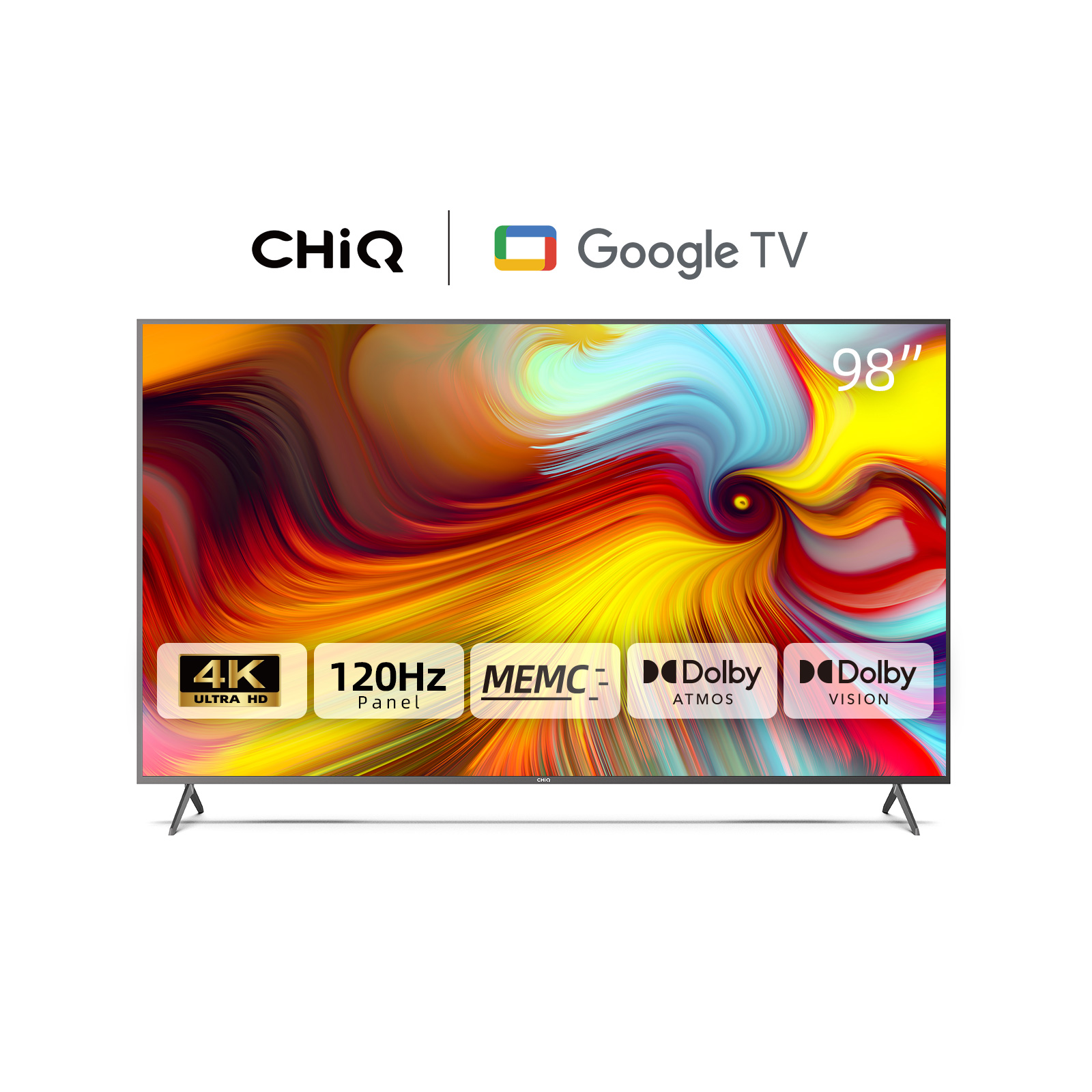 CHiQ 98 - Inch UHD 4K LED Smart TV U98F8TG, Google TV, Android 11.0, HDR10, A+ Screen, WiFi, Bluetooth 5.0, Netflix, YouTube, Prime Video, Full screen display, HDMI, USB - Black (3YRs WRTY)