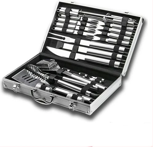 26Pc Barbecue Tools Grilling Utensil Accessories Outdoor Cooking Kit, Silver.