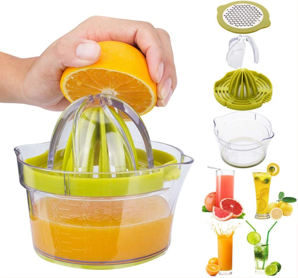 Manual Juicer,Vsweet Citrus Lemon Orange Hand Squeezer with Built-in Measuring Cup and Grater Anti-Slip Reamer Extraction Egg Separator,12-Ounce Capacity, Green