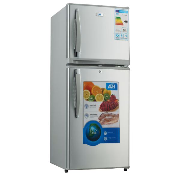 ADH 138 - Litres Fridge, Double Door Top Mount Freezer Defrost Refrigerator - Silver