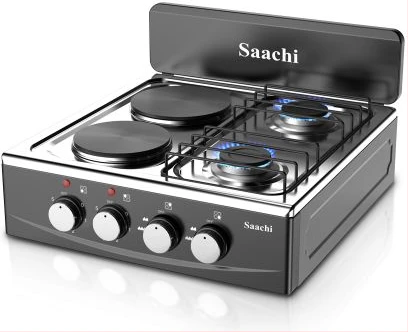 Saachi 2 Gas + 2 Electric Hot Plates Stainless Steel Table Top - Black