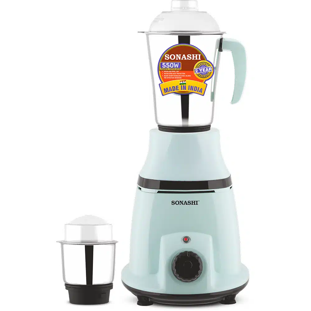 Sonashi 2-in-1 Mixer Grinder. 2 Steel Jars, 550W, Copper Motor, Made in India – SB-196 Green