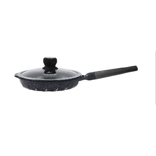Life Smile 22CM 1.3L Frying Pan with Stone Coating Premium Non Stick Anti-scalding Handle,Suitable for All Hobs Including Induction Wok Pot With Glass Lid -Multicolor