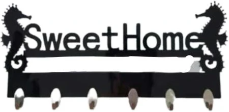 Wall Mounted Decorative Key Holder Coat Hanger Storage With Metal Hooks, Black