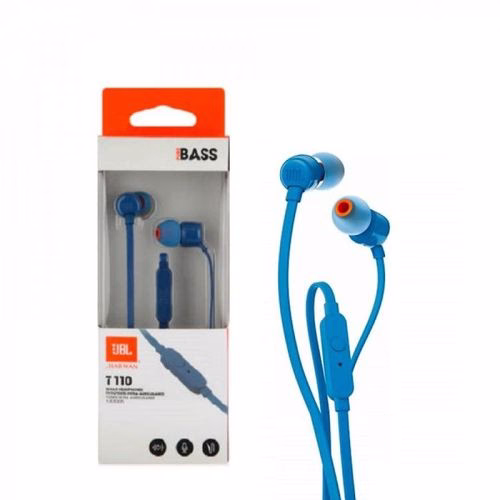 JBL T110 Headsets, Wired Universal In-Ear Headphone with Remote Control and Microphone - Blue