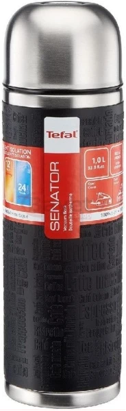 Tefal Grande Portable Leakproof Thermal Vacuum Travel Mug 0.36-Litres, 360 Drinking Edge K3081114, Hot & Cold – Black