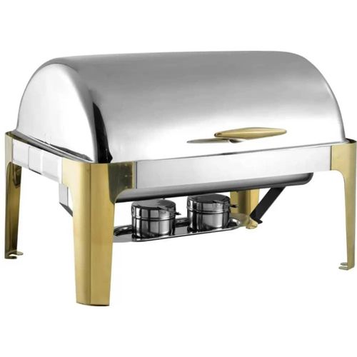 11 Litre Single Stainless Steel Chafing Dish, Chafing Dish Set Food Warmer Buffet, With Food Pans Fuel Holders ,Gold Handle And Golden Stands Food Warmer Professional Set For Catering, Buffet And Part