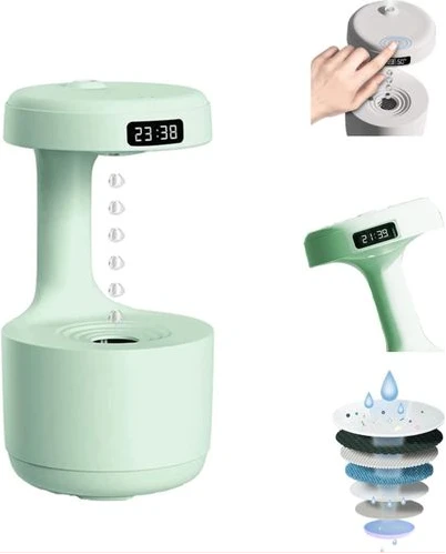 Anti-Gravity Humidifier With Clock Water Drop Backflow Aroma Diffuser, Anti Gravity Air Humidifier Aromatherapy Levitating Water Droplet,Ultrasonic Humidifiers Cool Mist Maker Fogger with LED Display,
