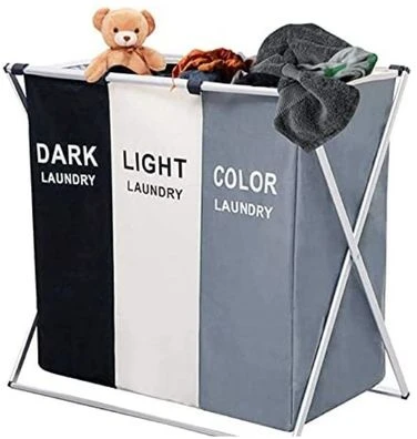 3-Section Laundry Basket Bin Organizer- 137L- Multi-colour.