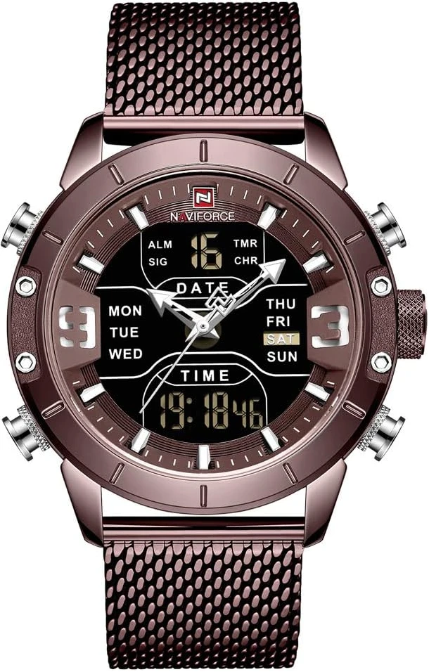 NAVIFORCE Digital Watch Men's Waterproof Sports Watches Stainless Steel Military Quartz Clock Wristwatch
