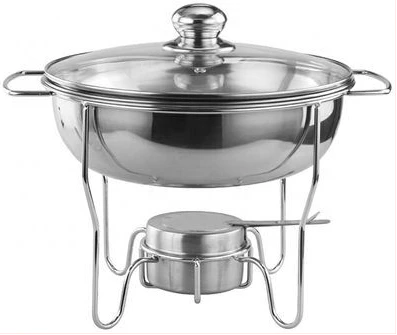 8L Stainless Steel Small Round Chafing Dish Food Warmer Hot Pot Outdoor Camping Alcohol Stove- Silver.