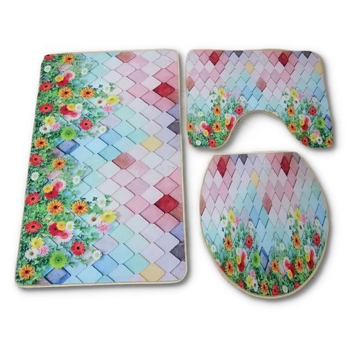 3 Pcs Non-Slip Toilet Bathroom Rugs Carpets-Multi-colour.