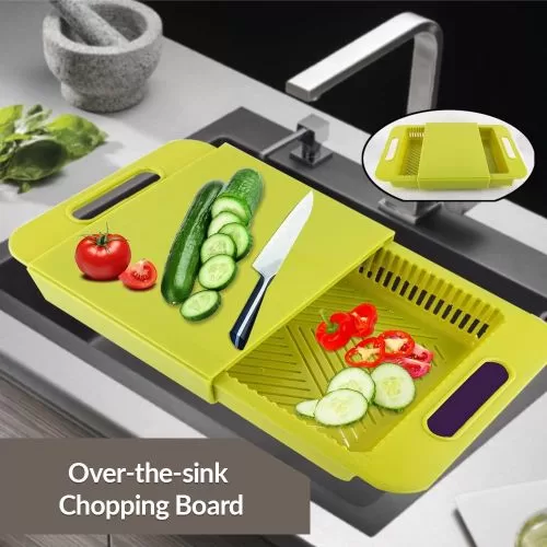 3 In 1 Chopping Board With Tray And Strainer Washing Bowl, Plastic Cutting Board, Kitchen Sink Drain Basket Vegetables And Fruits Wash Plastic Cutting Board Storage Drawer And Drain Tank Cut Wash And 