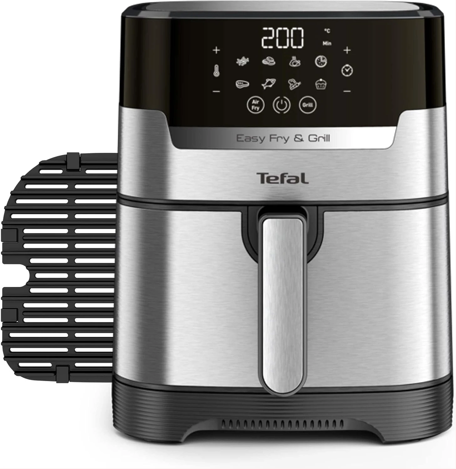 Tefal 4.2L Easy Fry Precision+ 2-in-1 Digital Air Fryer and Grill; 8 Programs inc Dehydrator Stainless Steel EY505D27, 1550W