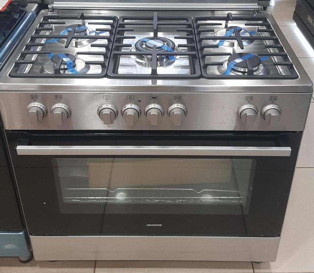 Kenwood Full Gas Cooker 90x60cm GCE90; 5-Gas Burners, Dual Rotisserie, Electric Oven & Grill, Auto Ignition, Flame Failure Protection Device - Stainless Steel Body