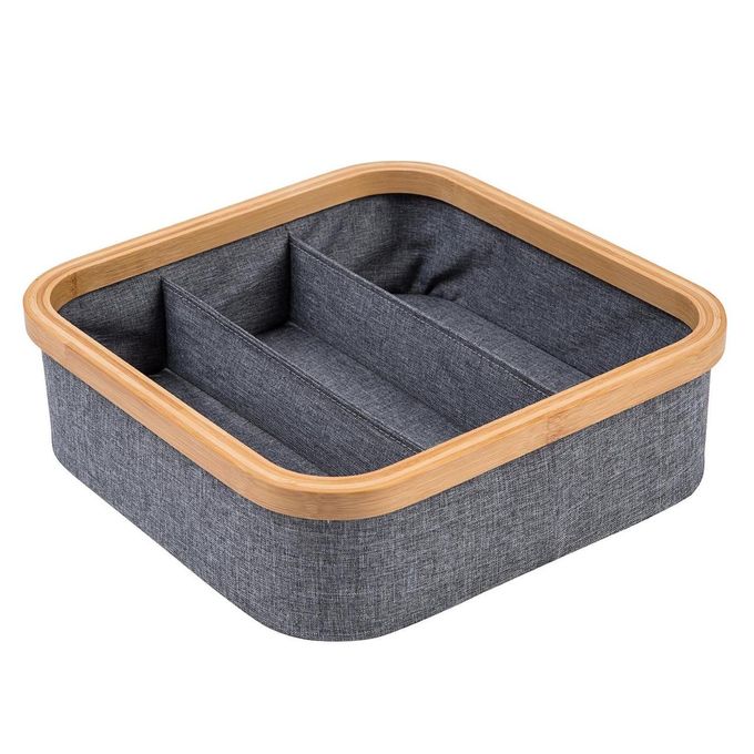 Bamboo Rim Canvas Fabric Storage Box Wardrobe Organiser Drawer Divider 3 Divider Storage Basket