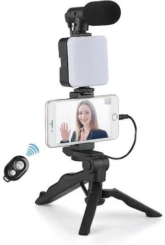 Tripod for DSLR Camera Operating Height Video Recording Vlogging Kit for Video Making, Mic, Mini Tripod Stand, LED Light & Phone Holder Clip for Podcasting With Microphone and And Light For Live Broad