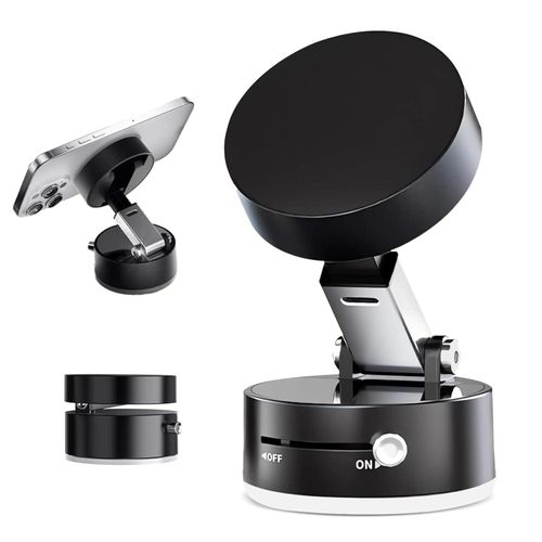Magnetic Phone Holder for Car, Compatible with MagSafe Adjustable Car Mount Holder Dashboard Windshield Magnetic Mini Vacuum Double Side Magnetic Suction Cup Holder Foldable Kitchen Lazy Phone Bracket