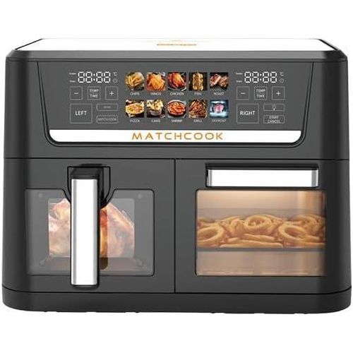 Dsp KB2188 Dual Zone Air Fryer Oven14L with Visual Window, 1700W Air Fryer Oven with colorful Led Touch Screen for 10 Presets, Independently Controlled Double Baskets,Easy Clean Airfryer for home
