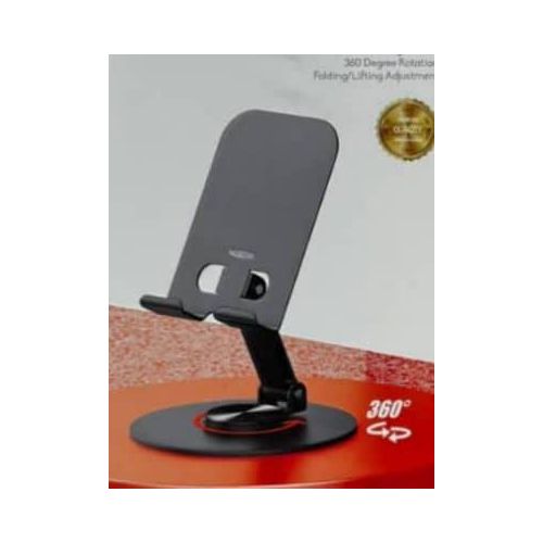 MOXOM Storm 360° Rotation Phone Stand for Desk, Foldable Portable Cell Phone Holder Stand with Weighted Base, Adjustable Angle & Height Cell Phone Stand, Sturdy Phone Holder Metal Desktop Phone Stand