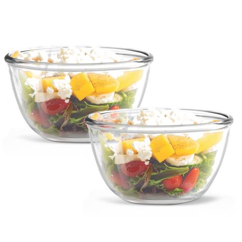 2 Piece Borosilicate Glass Serving Mixing Bowls For Kitchen & Dining Dishes 1600Ml + 2500Ml- Colorless