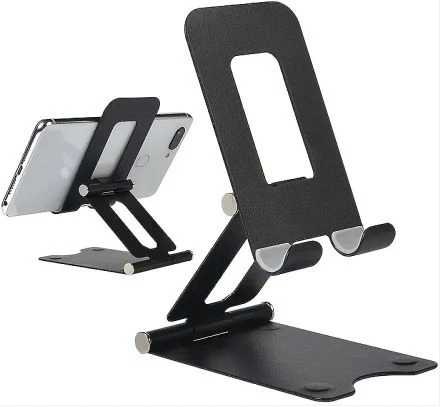 Foldable Rotating Metallic Desktop Phone Stand Tablet Display - Black.